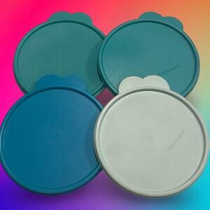 Tupperware 2541 Replacement Lids 6.25" Butterfly Tab Cereal Bowl Lot of 4 Blue